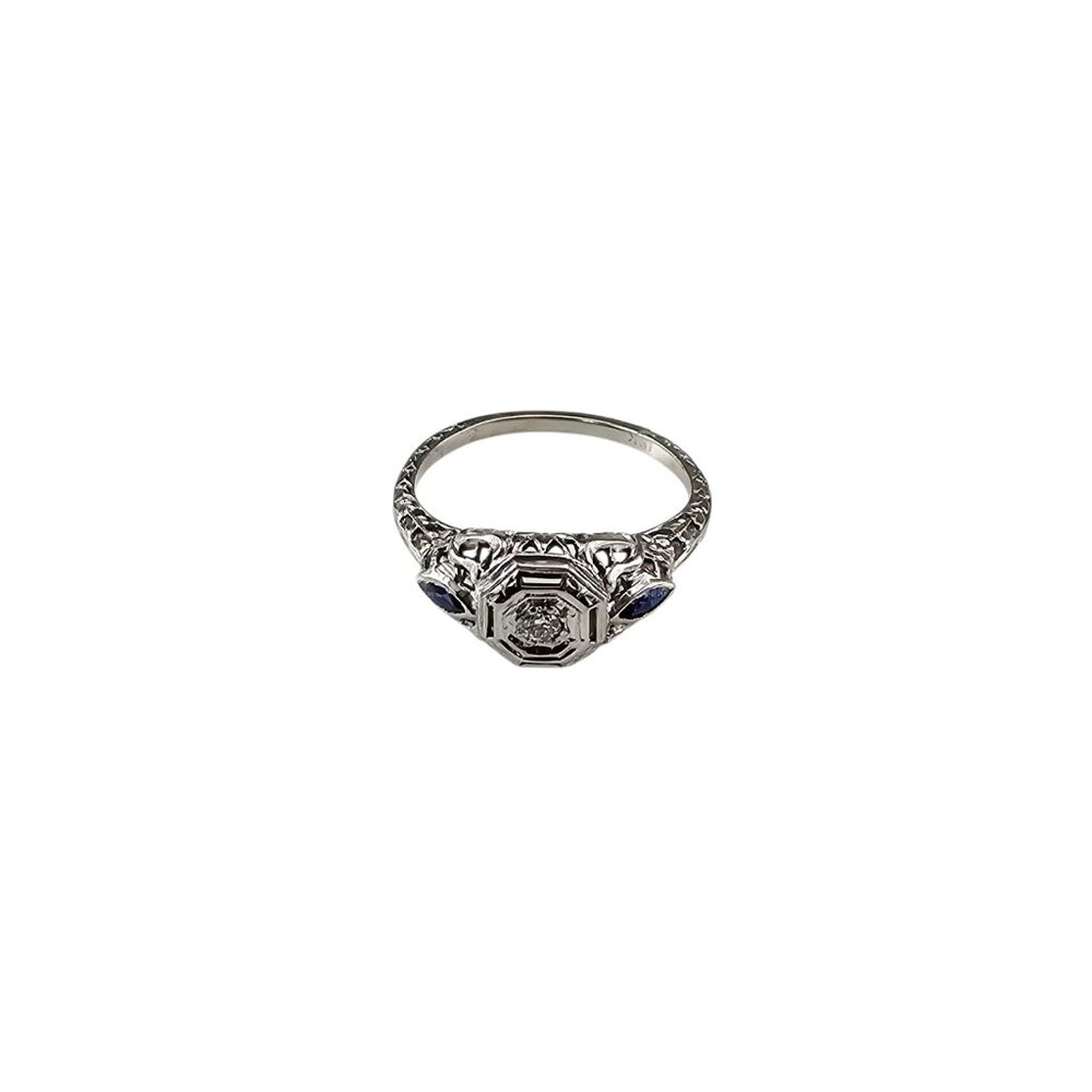 18K White Gold Diamond Art Deco Ring Size 6.5 #23776 - Picture 2 of 8
